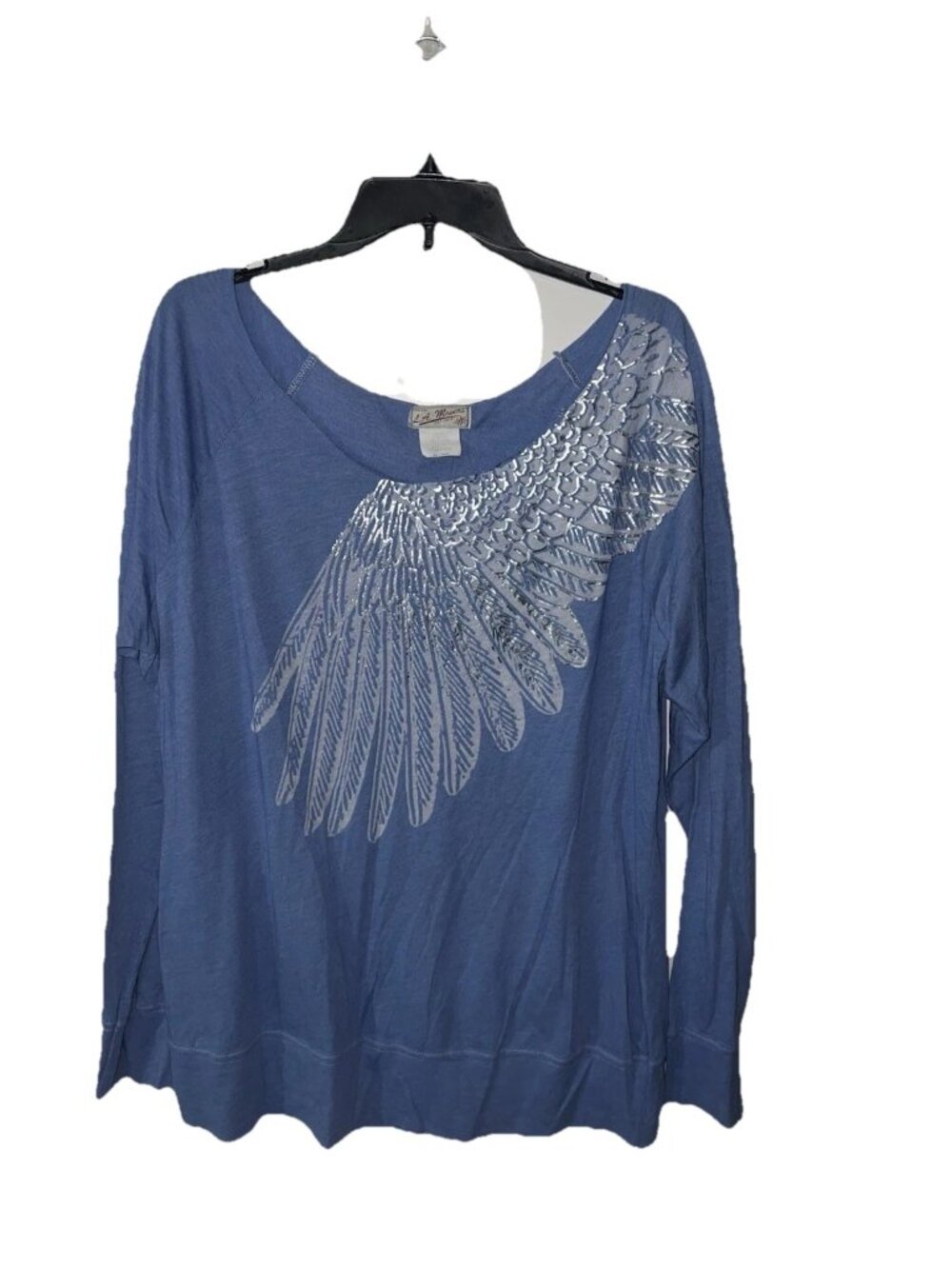 Light Blue L.A. Movers Long Sleeve Woman top feathers Print Pullover size 3X